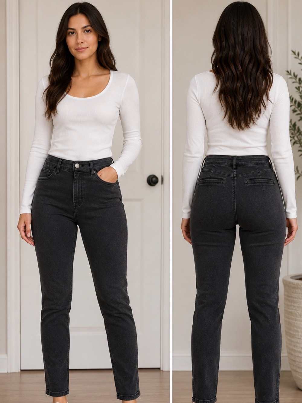 Express Design Studio Women’s Black Stretch Cotton Straight Leg Ankle Pants Sz4